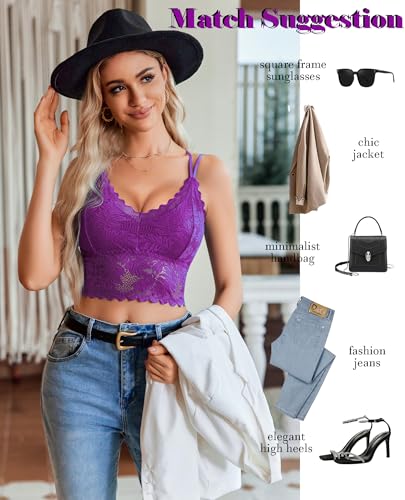 Image of Avidlove Lace Bralette for Women V Neck Camisoles Racerback Adjustable Strap Sexy Crop Tops