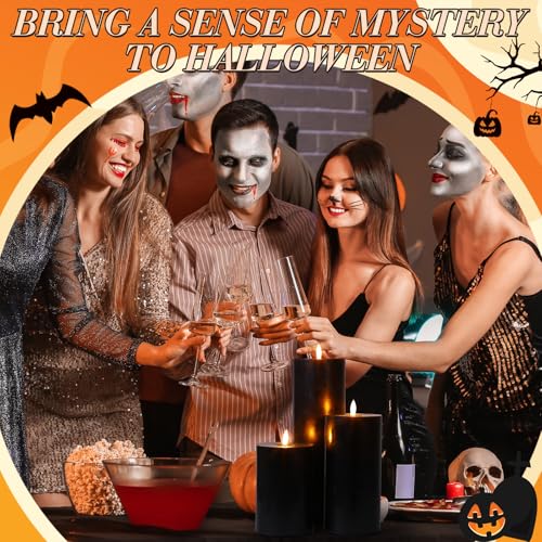 Image of Retisee 3 Pcs Halloween 6 /8 /12 Inches Black Flameless LED Candles with Remote and 2 /4 /8h Timer Battery Operated Electric Wax Flickering Pillar Candles for Halloween Parties, Haunted House Displays