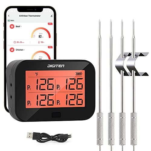 Digitales Bluetooth BBQ Grill Fleischthermometer mit 4 Sonden, sofort ablesbares Fleischthermometer zum Grillen, Temperaturalarmfunktion Cover