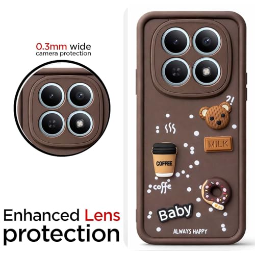 Image of Bintage CASE Cute Fun Taddy Cartoon 3D Ball Bear Milk Cake Coffee Silicon Case Full Body & Camera Protection Back Cover Compatible for MI Poco M8 5G - Brown