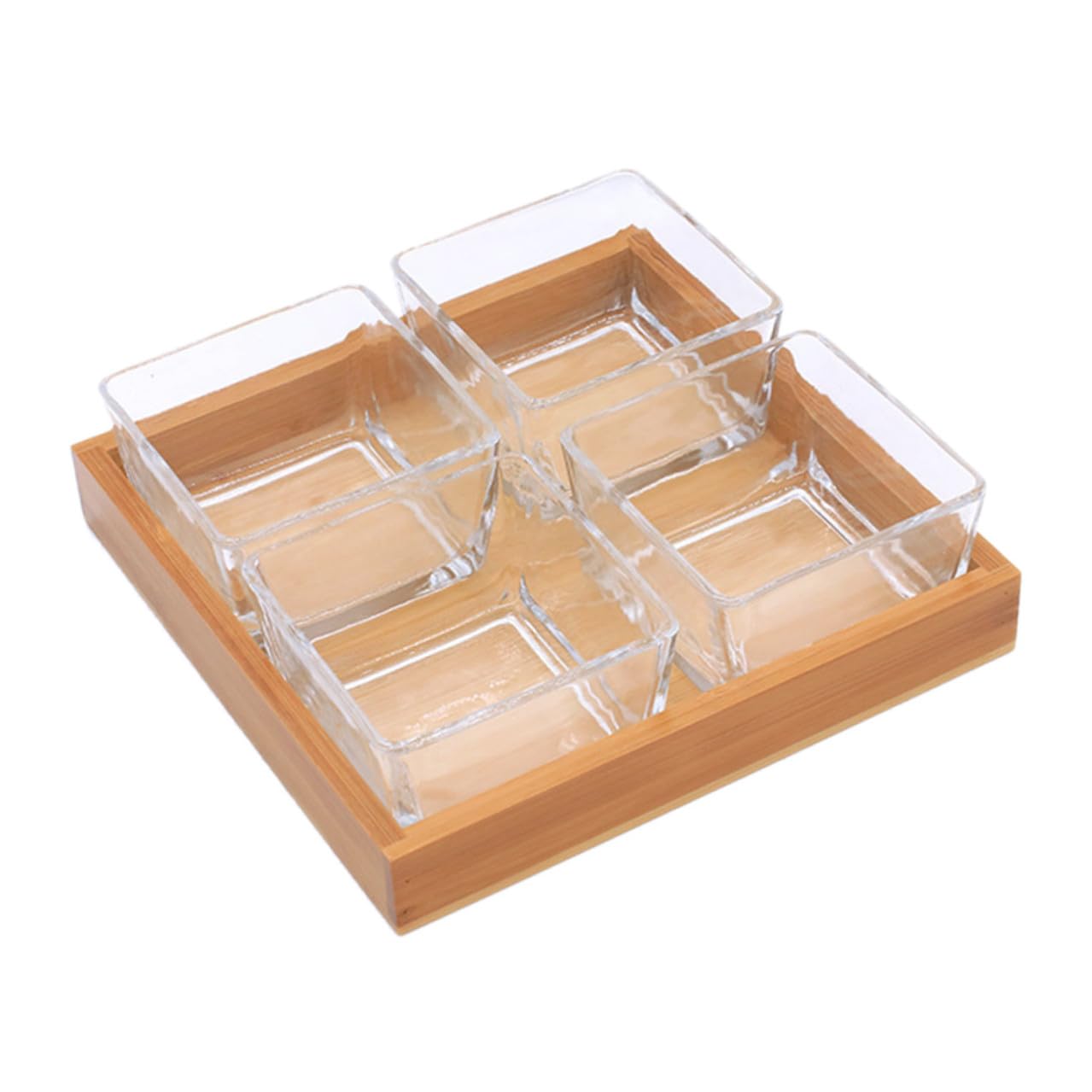 BESPORTBLE Plateau de Service Divisé Verre avec Support Bois Assiette Snack pour Fruits Secs et Noix de Compartiments sans Couvercle Plateau Apéritif Multifonction pour Maison et Fête