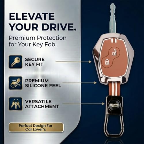 Image of Coll of Fest Premium Metal Silicone Brown Key Cover Compatible with Renault Logan | Duster | Verito | Lodgy 2 Button Smart Key Glow in the Dark