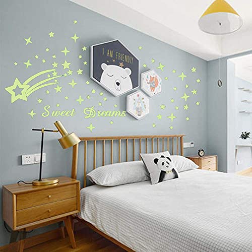 Homics 121Pcs Glow In The Dark Ceiling Wall Stickers Stars And Words - Sweet Dreams - Glowing Wall Decor For Kids Nursery Bedroom Living Room #TOP1