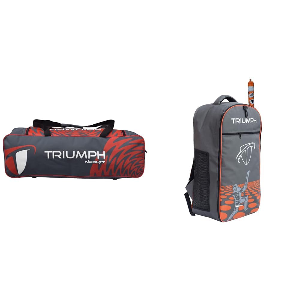Triumph UNIKIT-99 Cricket Holdall Bags Grey/Orange + KB-2020 Cricket Backpack Full Padded Grey/Orange Bag Size 27X8X14-picture-18