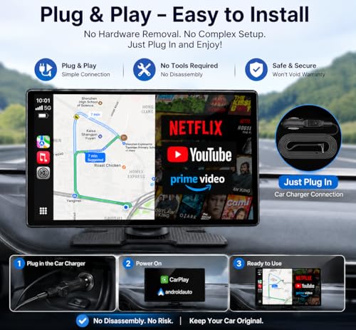 Image of Cason 9 inch Wireless CarPlay Screen with Net-Flix You Tube Apps,Car Android Player with CarPlay and Wireless Android Auto Bluetooth, IPS LED Display Screen (9 Inch Screen Only)