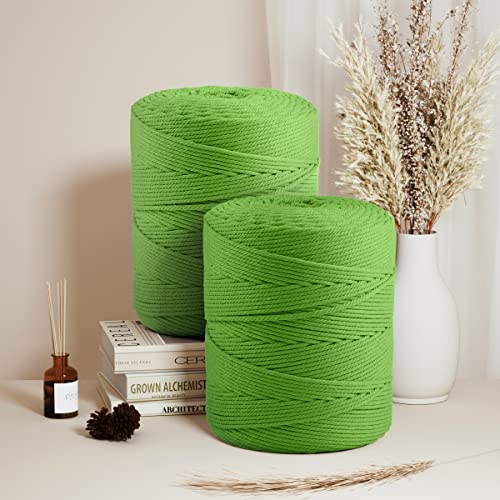 Image of ZUEXT Macrame Cord, Apple Green, 4mm x 547yds Cotton String Macrame Yarn | Natural Handmade, 4 Strands Twisted Cotton Rope, for Craft Wall Hanging Weaving Tapestry Dream Catchers Hanger DIY Gift, 500m