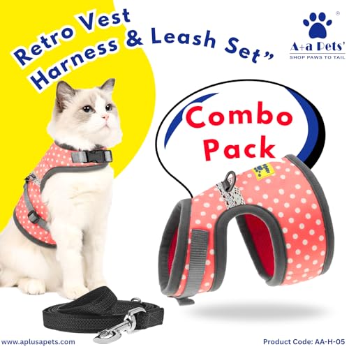 Image of A+a Pets' Retro Vest Harness & Leash Set | No Pull, No Escape, Breathable, Cute Combo for Puppies, Small Dogs, Cats (Comic, L)