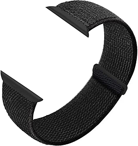 Nylon Sport Loop Band Compatible with Apple Watch Bands 38mm 40mm 41mm, Women Men Velcro Braided Elastic Wristbands Replacement Band for iWatch Series 7 6 5 4 3 2 1 SE, (Laser Black, 41mm)