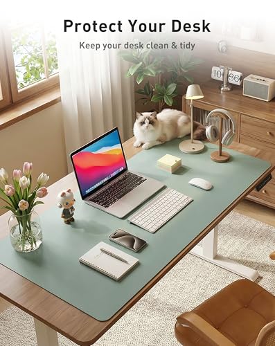 Image of Aothia Faux Leather Desk Mat - Large Mouse Pad, Non-Slip PU Leather Blotter, Waterproof Writing Surface for Office and Home (Light Blue, 42 inch x 17 inch)