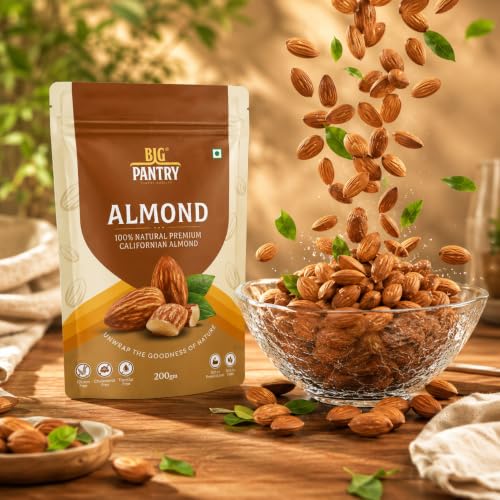 Image of Big Pantry Premium California Almonds 200g | Natural Whole Badam Rich in Protein & Fiber | Crunchy Dry Fruits for Healthy Snacking | Resealable Freshness Pouch | Pack of 5