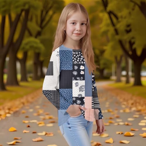 Girls Long Sleeve Floral Print Pullover Top Soft Crewneck Casual Fall Tee Lightweight Blouse for Kids3