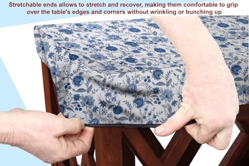 Image of The Furnishing Tree Elastic Cotton Square Center Table Cover 40x40 in Inches Floral Blue on White Base