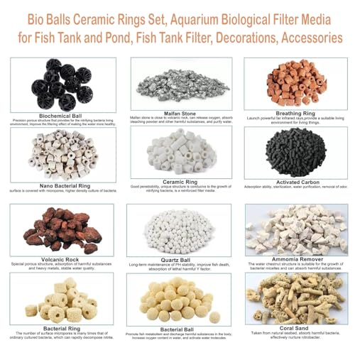 Image of Jainsons Pet Products Aquarium Fish Tank 12 in 1 Filter Media, Ceramic Rings Bio Balls Porous Filter Biochemical Ball Activated Carbon Filtration for Aquarium Fish Tank Pond Fountain (400, Grams)