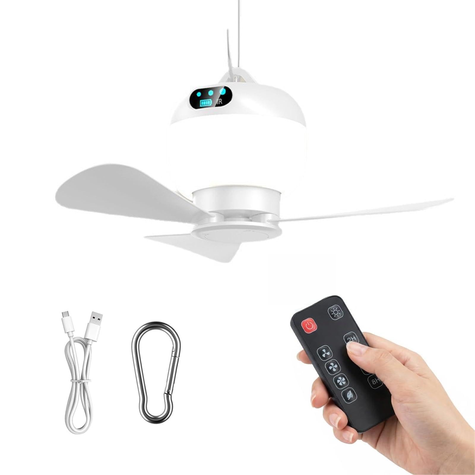 Roadtime 6000 mAh Camping Ventilator, Mini USB Ventilator mit RGB LED&Haken