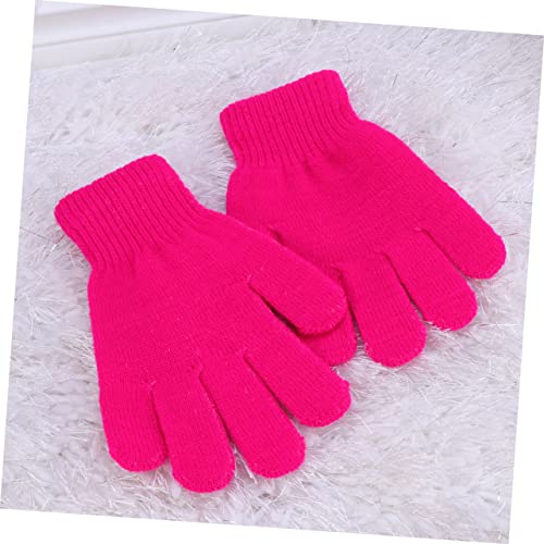 Boy Girl's Warm Knitted Gloves for Autumn and Winter Solid Color Five Fingers Lightweight for Years Old Outdoor Activities Rosy4