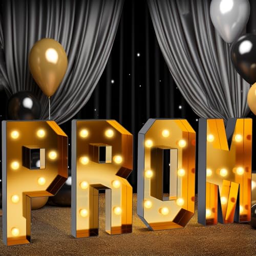 Colingmill 2.4 FT PROM Marquee Letters with 2 Lighting Modes for Class of 2026 PROM Light Up Letters Sign Graduation Decorations for High School College Grad Party Decor LED Backdrop(Gold Black)