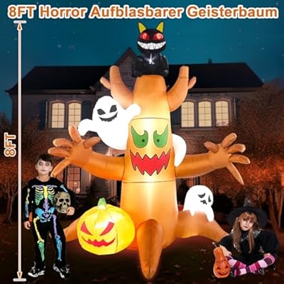 Gruseliger 240CM Halloween Aufblasbarer Baum mit LED, leuchtender Katze & Geistern – Perfekte Deko für Garten & Party! – Bild 3