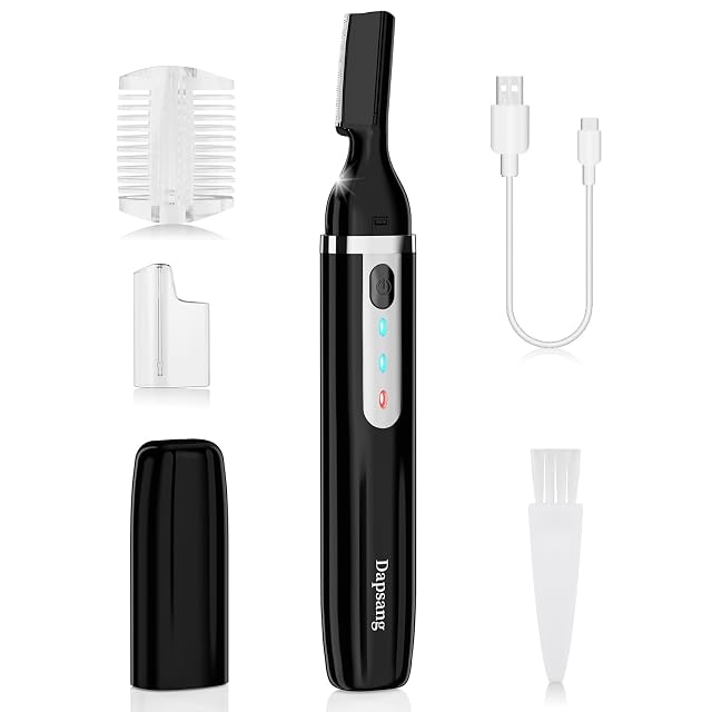 Eyebrow Trimmer Electric Eyebrow Razor for Women Men Rechargeable Painless LED Light Facial Hair Shaver Remover with Rinseable