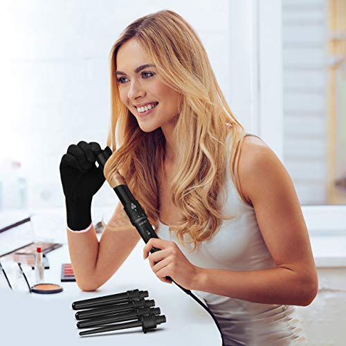 ATMOKO by Homitt 5 in 1 Curling Wand Set with 5 Interchangeable Hair Wand Curling Iron Ceramic Barrels and a Heat Protective Glove – Black - Thumbnail 5