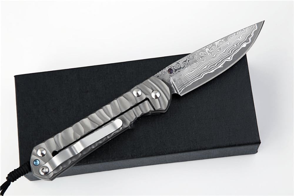 Klappmesser 6.6" Damast Taschenmesser aus Titan Robust & Damaszener Damaststahl Premium, Kleines edc messer scharfes einhandmesser, Damaskus Geschmiedet Stahl Messer Outdoor Edc Survival Jagdmesser