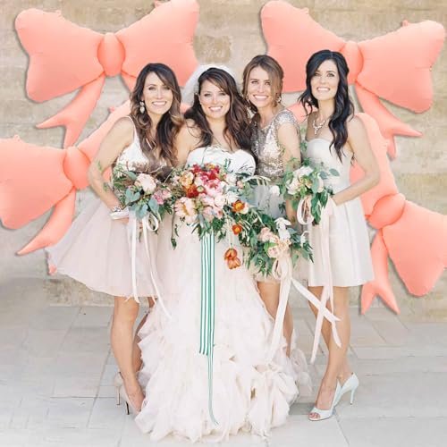 Image of 4 Pcs Large Bow Balloons, Pink Bow Balloon Coquette Balloons for Pink Bow Party Decorations Coquette Birthday Decorations