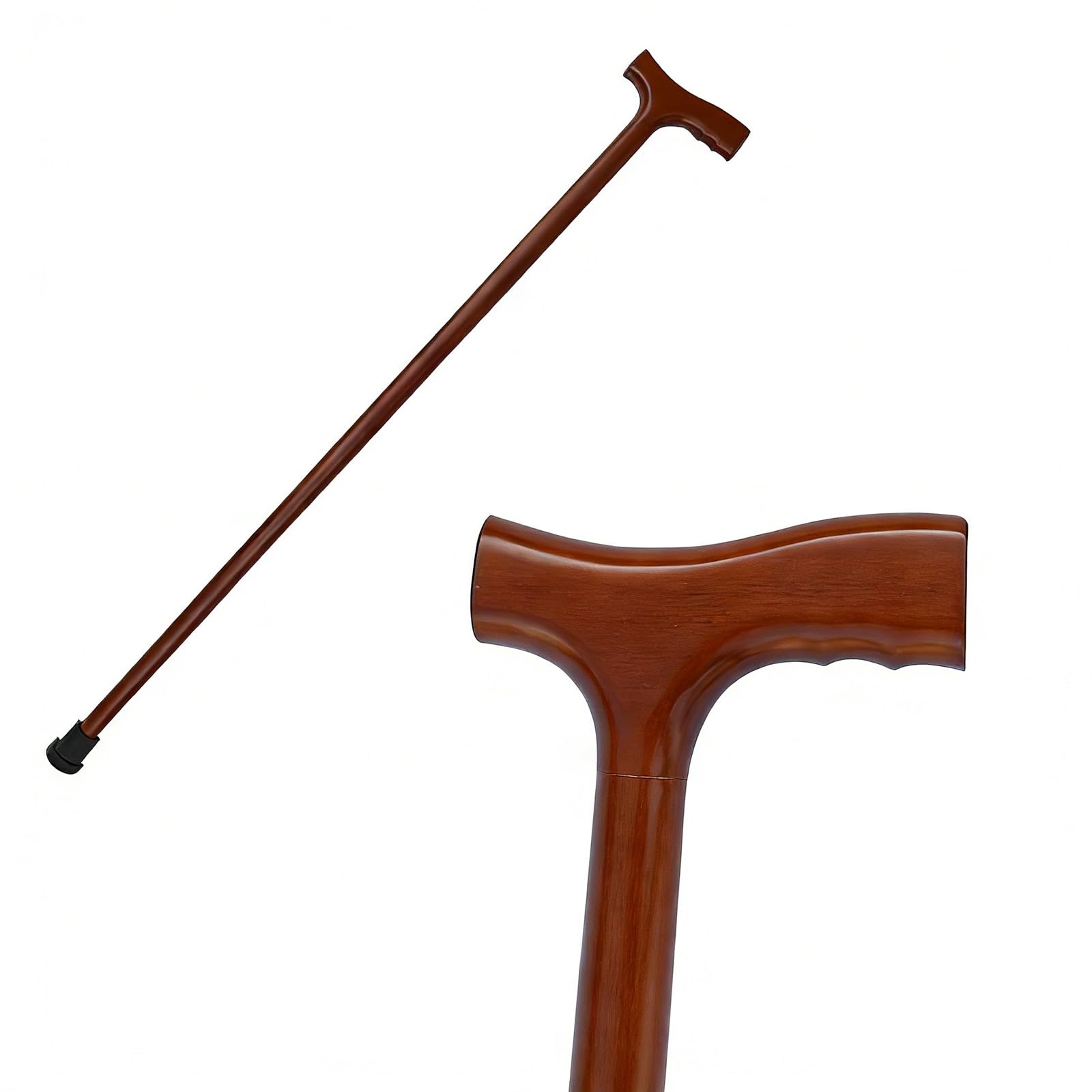 Bastone da Passeggio Rosso In Legno Massello con Manico Ergonomico, Leggero Presa Confortevole per Supporto Anziani, Viaggio, Regalo & Uso Quotidiano