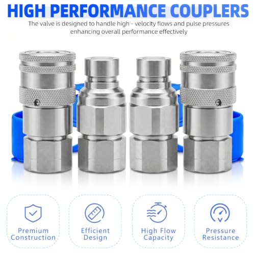 Image of 1 /2'' NPT Flat Face Hydraulic Quick Connect Couplers /Couplings Set w /Dust Caps ISO 16028 Standard, Skid Steer Bobcat 1 /2 Body Quick Disconnect 2Set