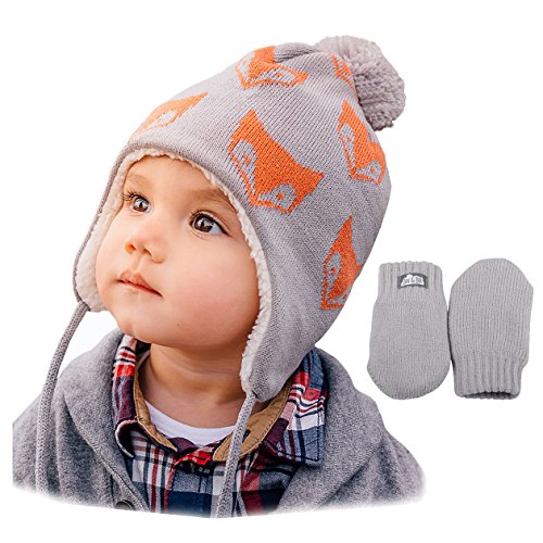 Jan & Jul baby toddler warm fall WINTER HAT & Mitten fleece lined unisex (S: 3-9 Months, Hat & Mitten Set: Fox)