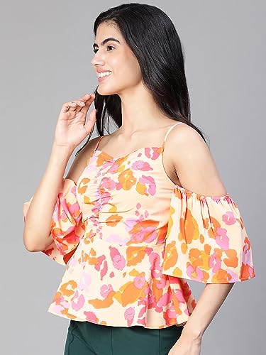 Image of oxolloxo Women Floral Print Cold Shoulder Strap Top
