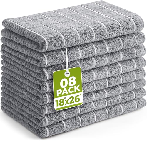 Utopia Towels - Microfiber Kitchen Towels Super Absorbent 18 x 26 Inches Durable Soft and Lint Free Dish Towels Ideal for Cleaning Dishes Pans and Kitchen Appliance (8 Pack Grey)
