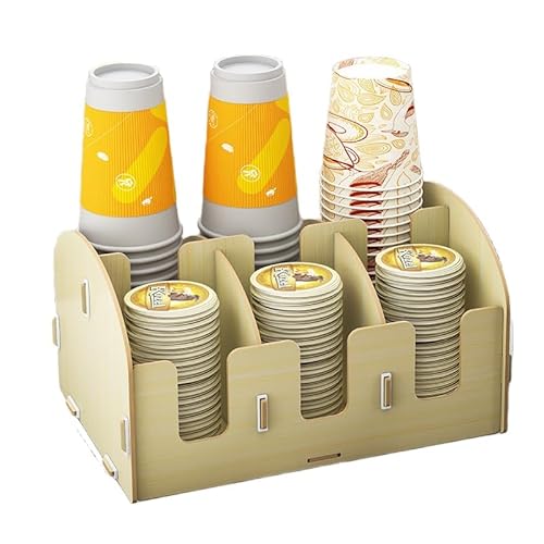 Akasooda 紙コップ 紙コップホルダー コーヒーカップ収納 ウォーターサーバー 大容量 ペットボトルホルダー 保冷 カップディスペンサー カップホルダー 使い捨てカップ棚 ドリンクディスペンサー 水飲み コーヒー ミルクティー 木製 小物入れ 収納ラ