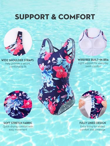 Image of American Trends Athletic One Piece Swimsuits for Women Modest Bathing Suits Criss Cross Back Water Aerobics Swimwear