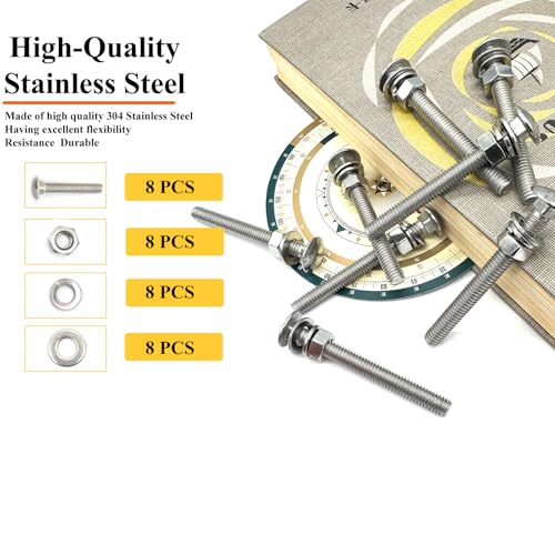Image of 8 Sets 5 /16 inch-18 x3 Carriage Bolts Round Head Square Neck Screws with Hex Nuts Flat Washers Spring Lock Washers 304 Stainless Steel Full Thread Coverage Square Neck Bolts Assortment Kit