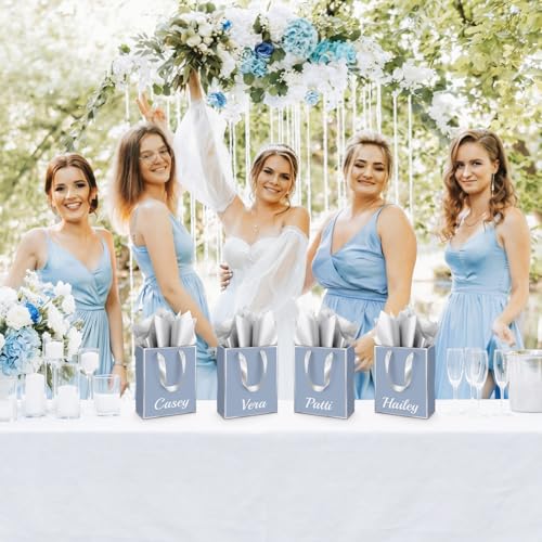 Image of Yeaqee 24 Pack Metallic Paper Gift Bags, Dusty Blue, Silver | with Satin Ribbon Handle and Tissue, 9x7x3.1 Inch, Suit Business, Birthday, Christmas, Thank You Return Gifts Bags