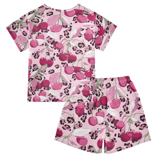 Pajama Sets Leopard Cherry Short Sleeve Summer Sleepwear 2 Piece Pjs2