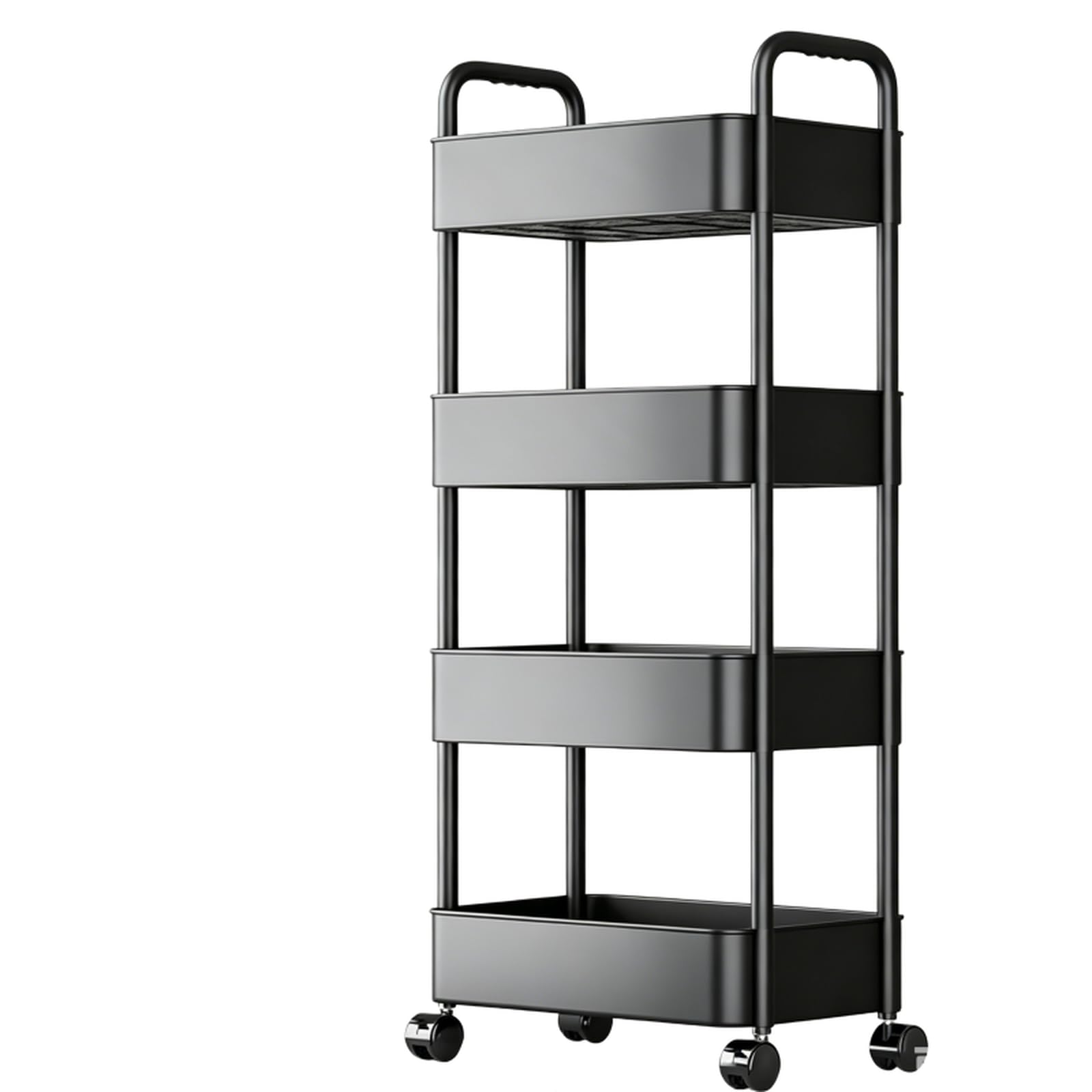 Genérico Carrito de Cocina rodante de 4 Niveles con cestas de Almacenamiento de plástico, estantes móviles para Alimentos y Verduras, Organizador con Ganchos Laterales y Espacio para Colgar Tazas.
