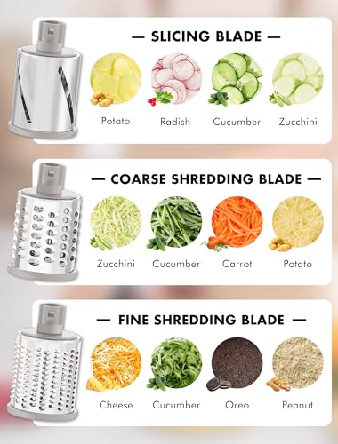 Image of GDL Rotary Cheese Grater Hand Crank with 5 Interchangeable Blades - Upgraded Cheese Shredder Featuring Strong Suction Base for Cheese Shredding, Wavy Slicing, Nut Grinding, Ice Shaving