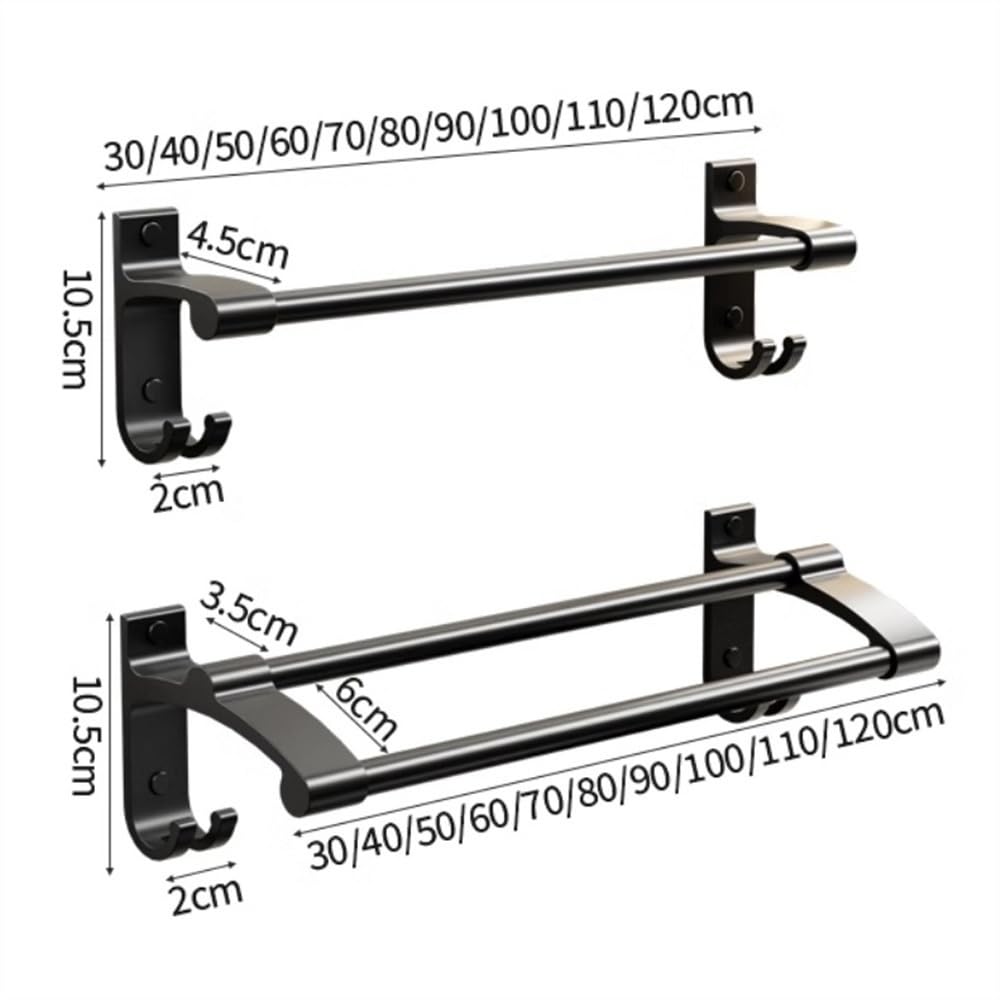 LUUYYI Estante de baño con ganchos, colgador de toallas de aluminio grueso, sin taladrar, toallero montado en la pared, moderno para decoración del hogar, estantes flotantes (gris pistola, 70 cm)