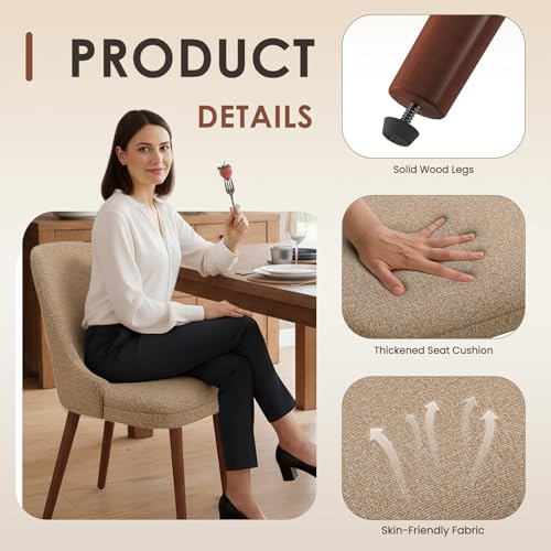 Image of MALOL Dining Room Chair Set of 6, Upholstered Kitchen Chairs with Wood Legs, High-Back Padded Dining Chairs for Dining Room /Restaurant /Cafe, Camel