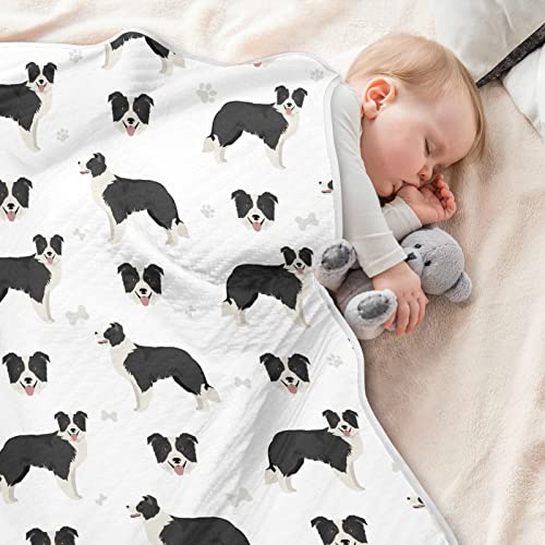 Image of Swaddle Blanket Border Collie Black Cotton Blanket for Infants, Receiving Blanket, Lightweight Soft Swaddling Blanket for Crib, Stroller, Nursery Blankets, 30X40 in