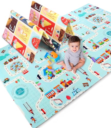 Image of FIRSTCRY INTELLISKILLS Premium Extra Large Reversible Play Mat for Babies | Learning & Crawling Foldable Baby Mat for Floor | 6.5x4.5 ft | 0.6cm Thick (Carnival & Alphabet), Multicolor, 1 Count