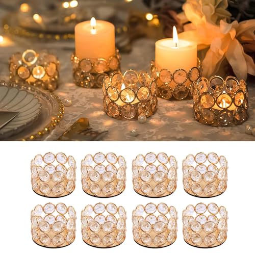 WIKIMO Teelichthalter 8er Set, Klein Teelichtgläser mit Kristall 6...