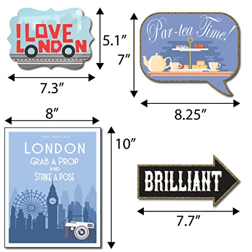 British Photo Booth Props - 41-Pc Photobooth Kit With 8 X 10-Inch Sign, 60 Adhesive Pads, 45 Sticks - London England Decorations - Union Jack Party Decorations #TOP2