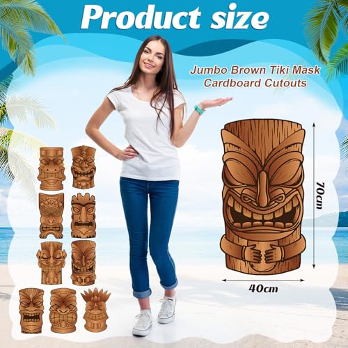 Image of Qilery 9 Piece Jumbo Brown 16.5 inch - 29.5 inch Tiki Mask Cardboard Cutouts Tiki Mask Decorations Survivor Themed Party Decorations for Your Next Luau, Bar and Other Fun and Grand Celebrations
