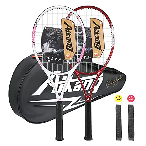 Tennis Racket-27 inch 2 Players Tennis Racket Professional Tennis Racquet,Good Control Grip,Strung with Cover,Tennis Overgrip, Vibration Damper (Dark Red + Pink)