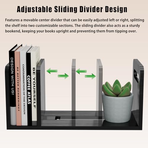 Image of 100% Solid Wood Adjustable Desktop Bookshelf with Movable Divider, Retro Tabletop Bookshelf with Convenient Handle Design for Living Room, Home, Office, Perfect for Magazine Book (Black)