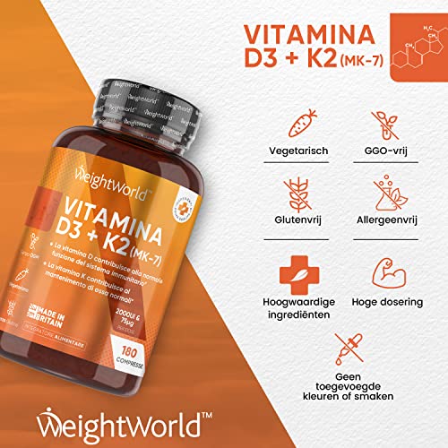 Vitamine D3 en K2 tabletten - 2000 IE + 75 mcg - Vitamine K Menachinon MK7 en Vitamine D - 180 vegetarische tabletten - Image 5