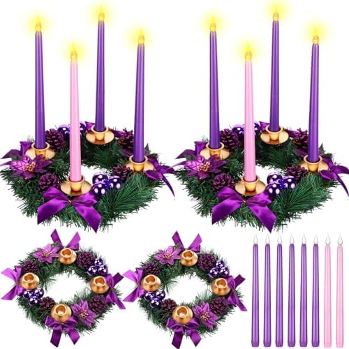Fumete 2 Set Christmas Advent Wreath Candle Holder with 8