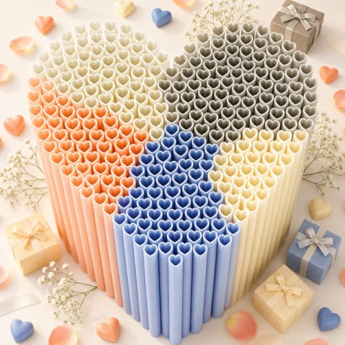 Zopeal 100 Pieces Heart Shaped Straws Cute Disposable Pink Plastic Straws for Galentines Day Valentine Cocktail Bridal Shower Birthday Party Wedding Decorations (Morandi Colors)