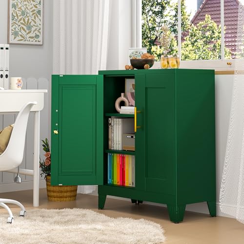 Image of pozdeg 35.43 inch Lockable Metal Storage Cabinet, Steel Office Locker, Green